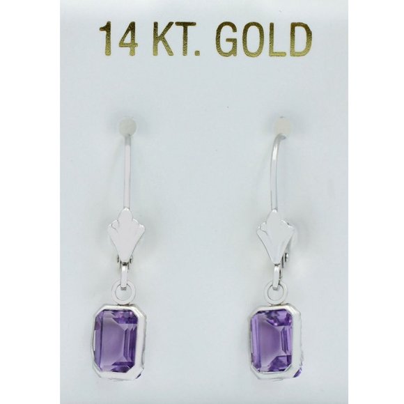 Genuine 2.88 Cts Amethyst Dangling Earring 14k White Gold